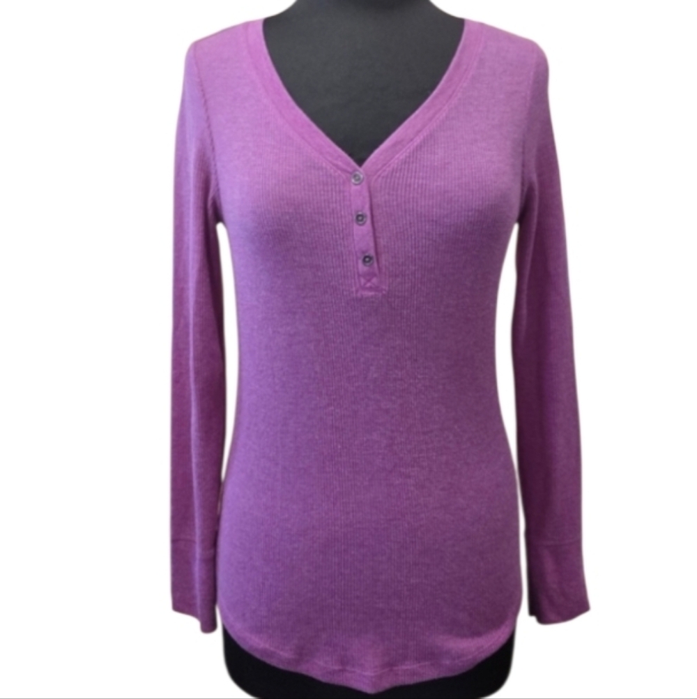Vintage Y2K Henley Purple Long Sleeve Top Medium Faded Glory Bellacore TvD Elena